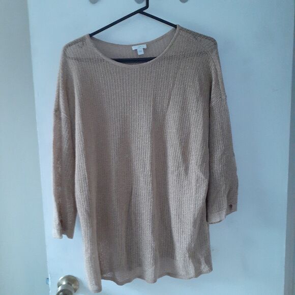 J. Jill Top Beige Light Brown Linen Rayon Blend Open Knit Sweater L Minimalist - Picture 6 of 6